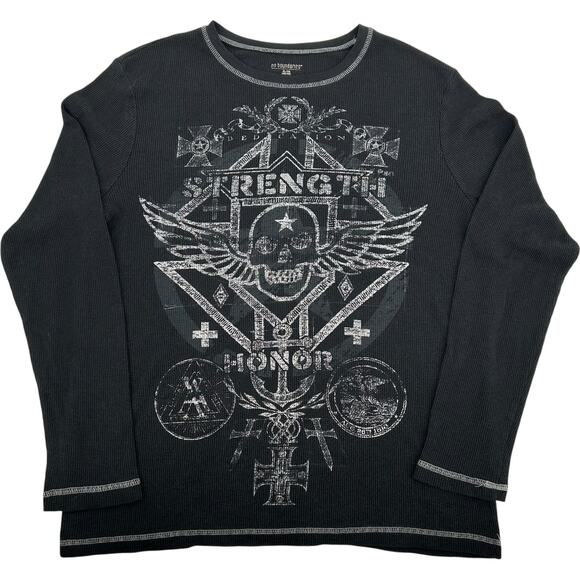 VTG y2k Men's No Boundaries Strength Honor Thermal Waffle Knit Long Sleeve XL - Picture 1 of 8